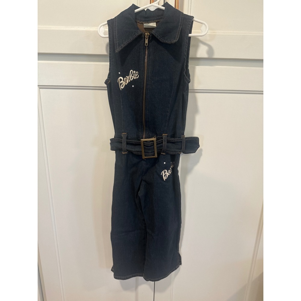 Rare VtG 80's/90's retro Barbie Girls Denim Jumpsuit embroidered bling Size 8